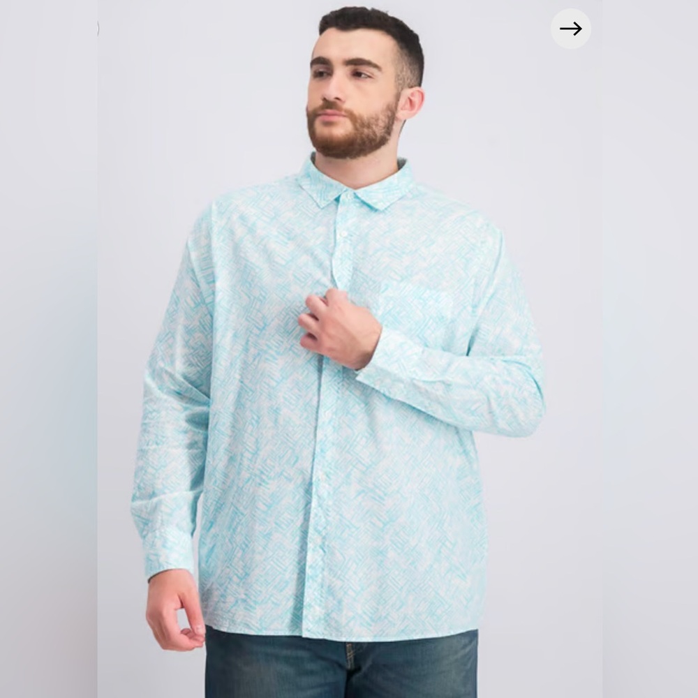 BIXBY Nomad Men Shirt And White And Turquoise SLIM size M 100% Cotton